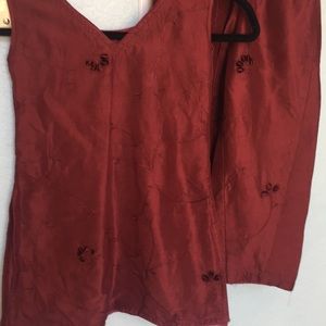 Girls Red wine silk top and pants size 5
